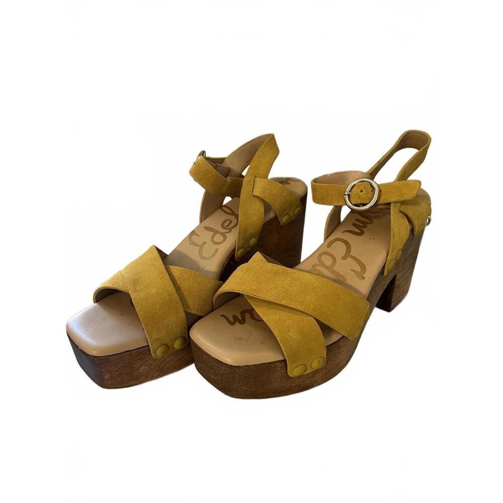 SAM EDELMAN JOSEFINE PLATFORM HEELED SANDAL 7.5 Mustard